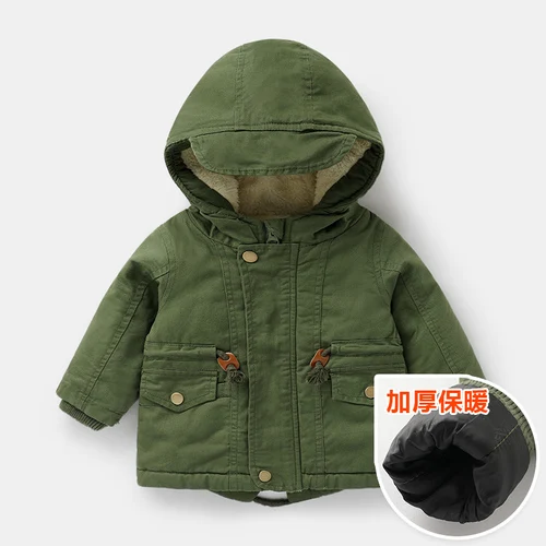 Зеленый Plus Velvet Trench Coat Cotton Padded Coat Children's Clothing Winter Clothing Children's 1 Year Old Tide Children - Цвет: Зеленый