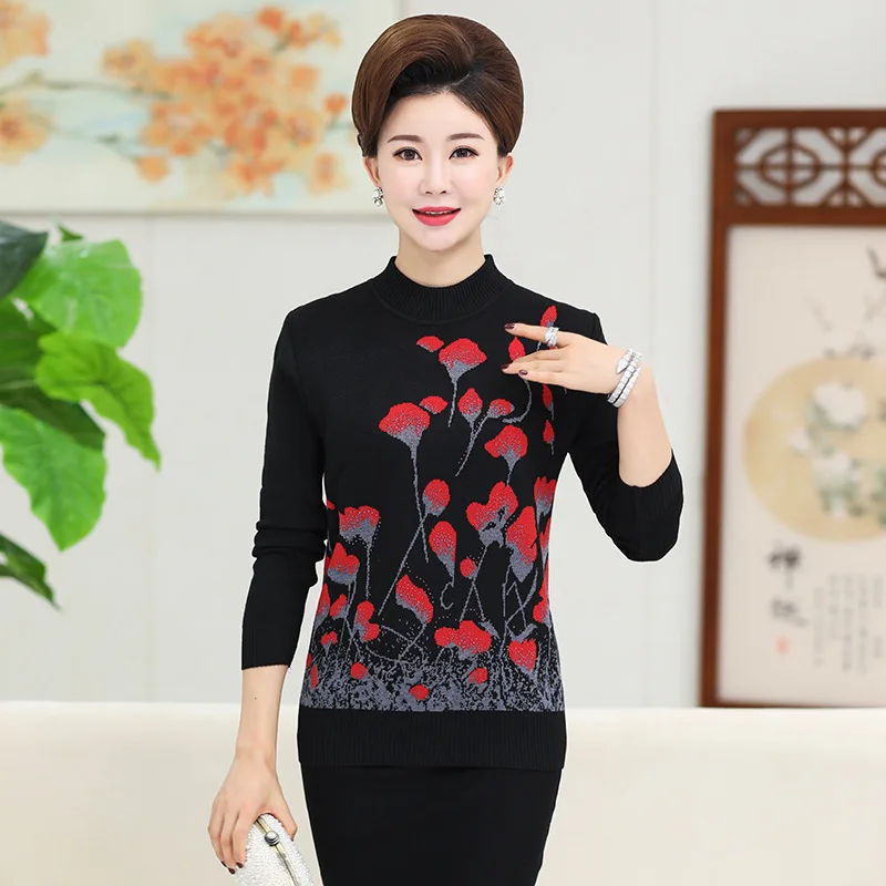 

Middle-aged Women's Apparels Spring Clothing New Style Long Sleeve Base Shirt Middle-aged Women Dress T-shirt Shirt Large Size S
