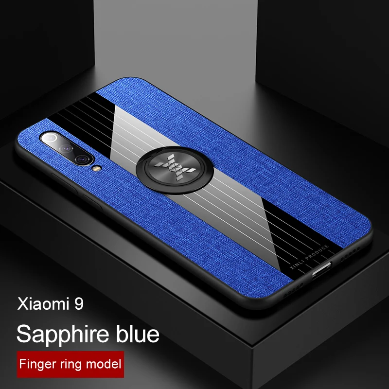 blue case and ring Чехол для xiaomi mi 9, роскошная жесткая ткань с кольцом, магнитный штатив, тонкая защитная задняя крышка для xiaomi mi 9 se mi 9 mi 9 se shell - Цвет: blue case and ring