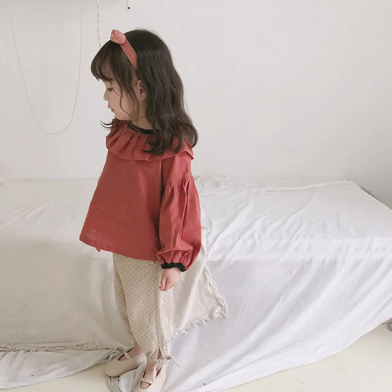 Zmby2019 Весна стиль для девочек Южная Корея Детская одежда для маленьких девочек Питер Пэн воротник с длинными рукавами рубашка для девочек