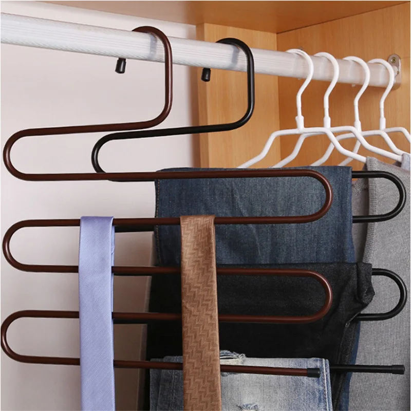 Stainless steel multi-function magic S-type multi-layer pants rack hanging pants hanger wardrobe storage shelf pants rack metal