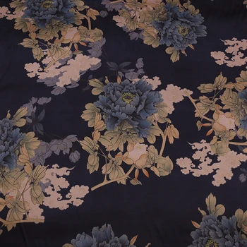 

Vintage Floral Printed Elastic Satin Diy Dress Natural Silk Fabric