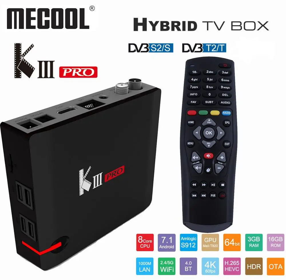 

MECOOL KIII PRO Satellite Receiver Android TV Box Amlogic S912 Octa Core DVB-T2 DVB-S2 4K 64bit 2.4G Media Player Hybrid TV Box