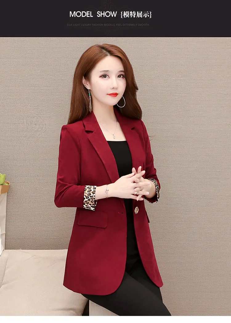Autumn Fashion New Style Leopord Pattern Joint Ninth Sleeve One-Button Slim Fit Slimming Casual Versatile Suit Jacket