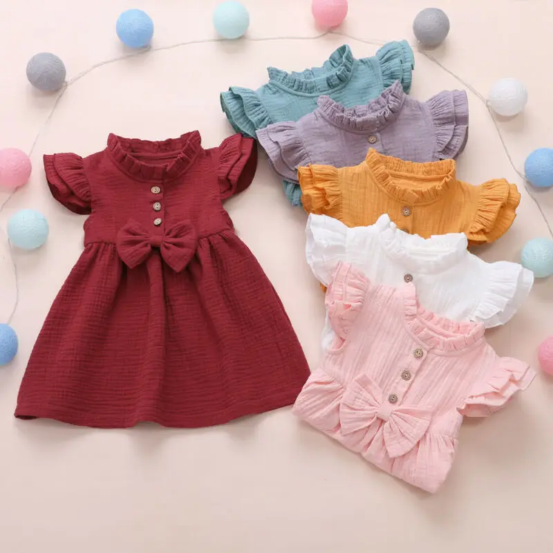 

Infant Baby Girl Kid Fly-Sleeve Dress Tops Outfit Summer Skirt Cotton Clothes