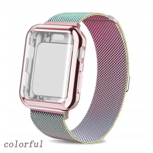 Чехол+ ремешок для Apple Watch 5 ремешок 44 мм 40 мм iWatch ремешок 42 мм 38 мм Миланский петля браслет металлический ремешок для Apple watch 3 4 2 1 - Цвет ремешка: colorful
