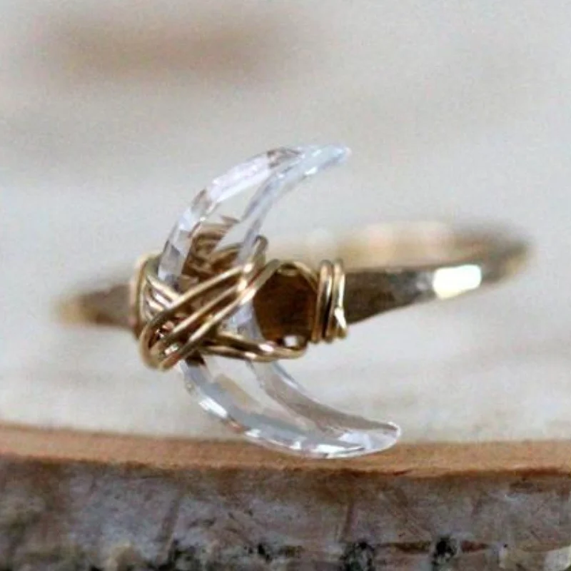 Crescent Moon Ring Crystal Quartz Ring Half-Moonbeam