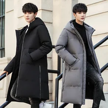 90% белый пуховик на утином пуху, длинная Мужская куртка, зимнее теплое пальто с капюшоном, удобное мужское однотонное пальто 1803