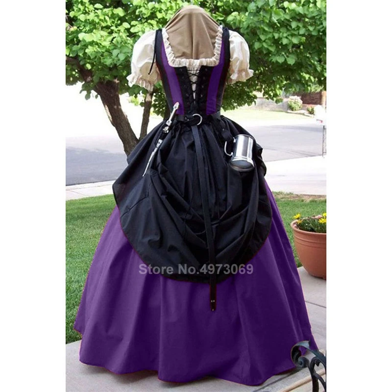 Ренессанс викторианский дворец платье для женщин Принцесса Косплей длинный халат Хэллоуин Dreeses Винтаж карнавальные вечерние средневековый костюм - Цвет: Purple