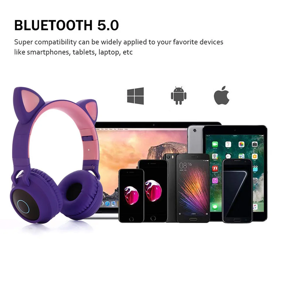 Светодиодный Bluetooth беспроводной кот наушники складные наушники с микрофоном Косплей игровая гарнитура для мобильного телефона ПК ноутбук малыш