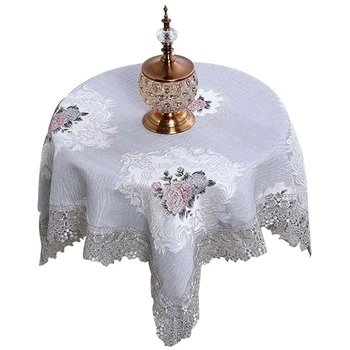 

Vintage Square Tablecloth, Cotton Lace Edge Rose Flower Tablecloth, Decorative Fabric Circular Table Cover
