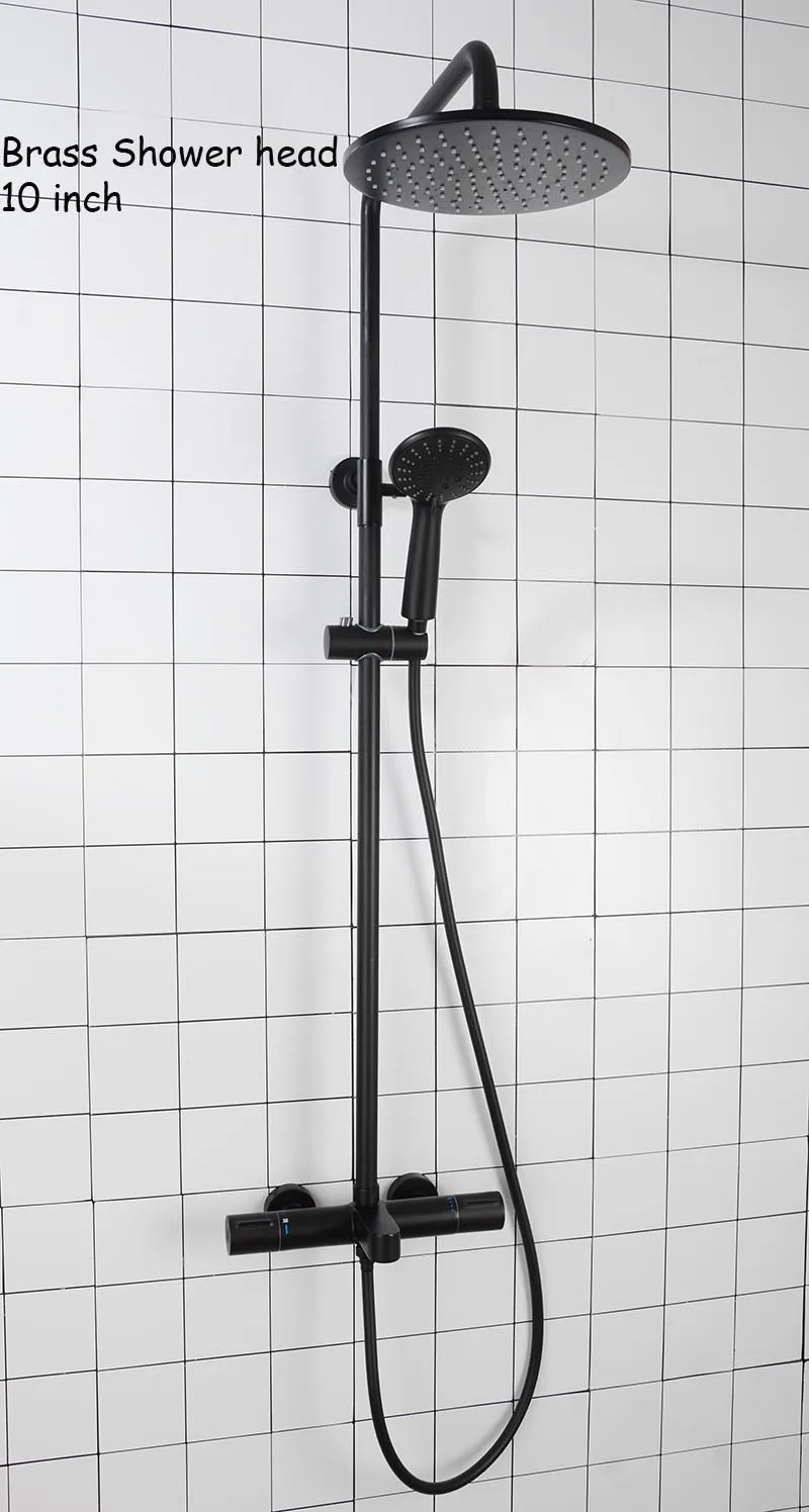 10 inch Смеситель для душа с термостатом, набор матовых черных латунных смесителей для холодной и горячей воды, смеситель для душа, настенный душ - Цвет: 10 inch