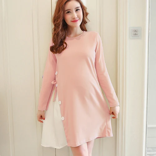 OkayMom/корейское платье для беременных; Одежда для беременных; одежда для медсестры; повседневное свободное платье; Одежда для беременных женщин; платье для кормления - Цвет: pink nursing