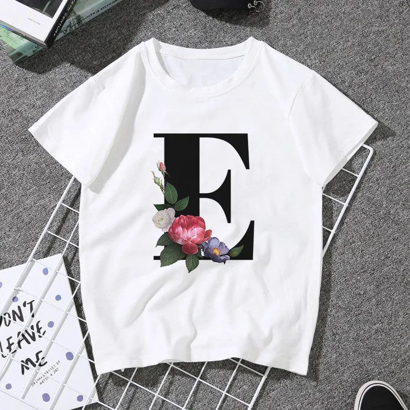 A B C D E English Alphabet Print T Shirt Women 2020 New Summer Couples Lovers Female T-Shirt Harajuku Casual White Tops Tshirt