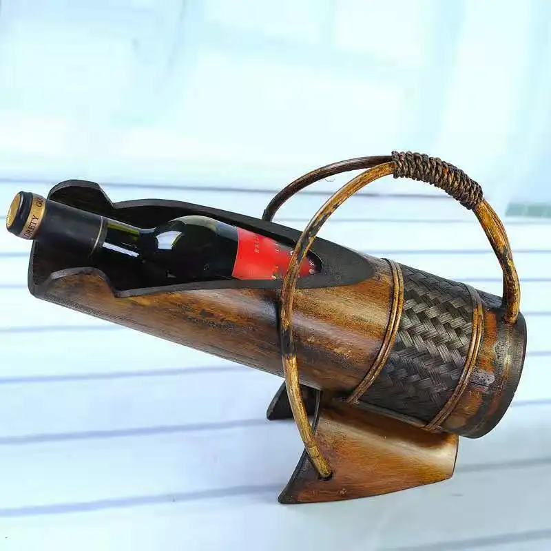 

Retro Bamboo Wine Bottle Holders Creative Practical Home Decorative Cabinet Handcraft Wine Display Storage Racks Container