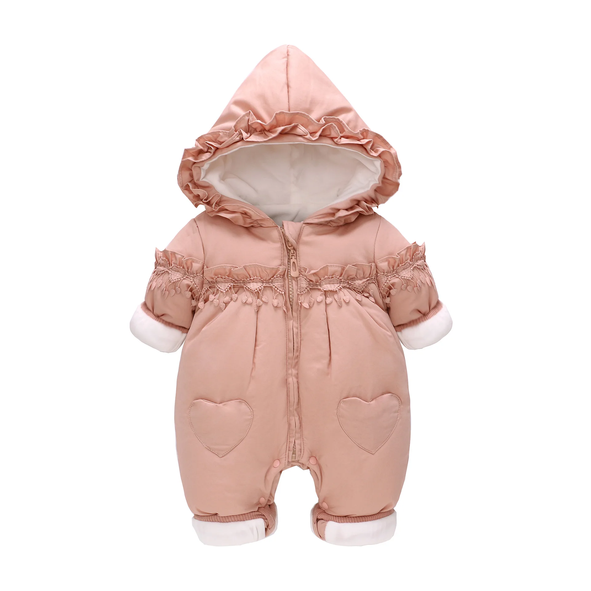 

Lolita Girl Romper Baby Duck Down Snow Wear GirlsToddler Infant Baby Outerwear Baby's Romper Hooded Whole Body Cover Winter Coat