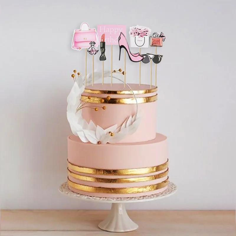 Топпер для торта «С Днем Рождения» для девочек, украшения на день рождения, Подарочная губная помада, бумажный Топпер на День святого Валентина, товары для свадебной вечеринки