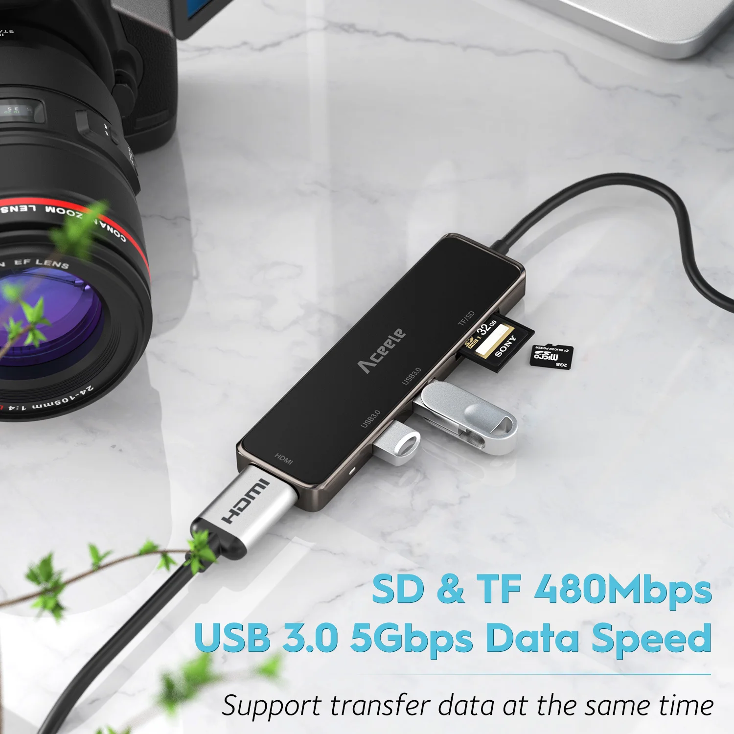 Aceele 5 в 1 нескользящий USB C концентратор HDMI USB 3,0 SD/TF кардридер адаптер для Macbook Pro samsung S10 9 8 Tab S4 Surface Go