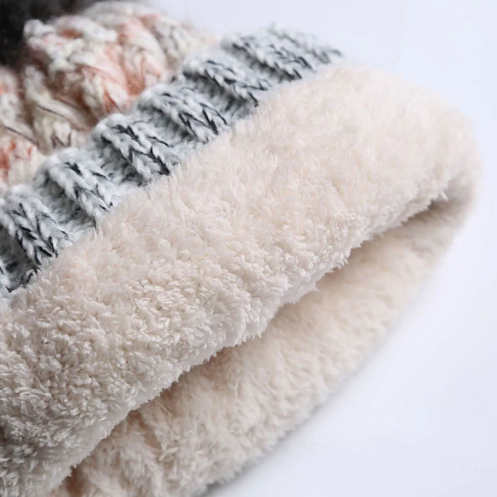 FS стиль зимние шапки для женщин Мех животных Pom Beanie вязаный Skullies Красный розовый плюс бархат открытый уха головы теплые шапки с помпоном