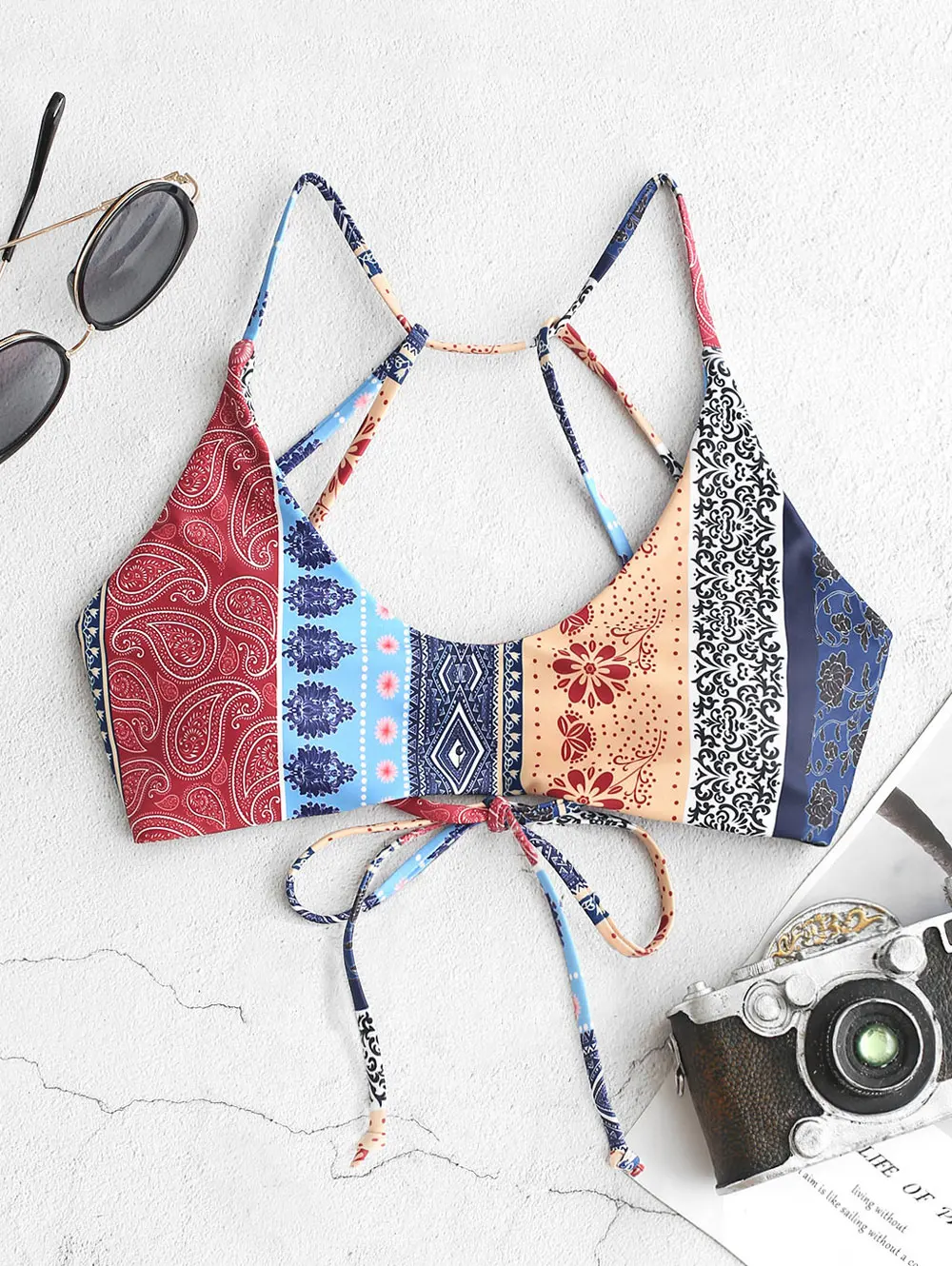 

ZAFUL Boho Floral Paisley Strappy Bikini Top