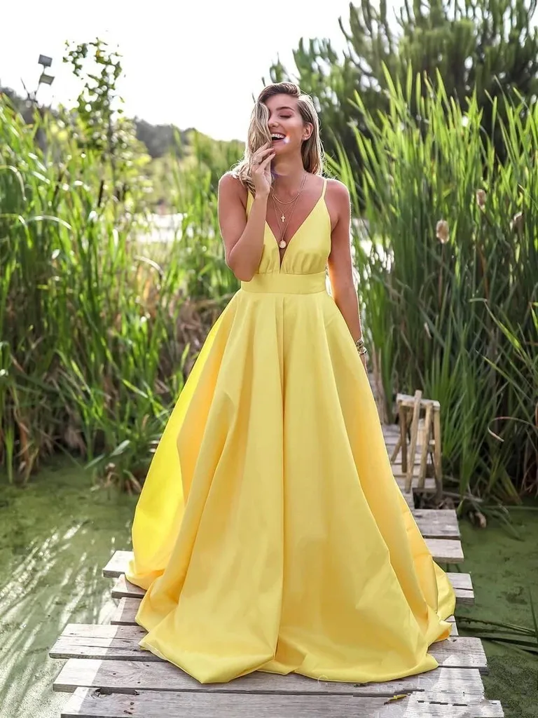 Robe De Soiree длинное вечернее платье на тонких бретельках атласное вечернее платье с v-образным вырезом торжественное платье