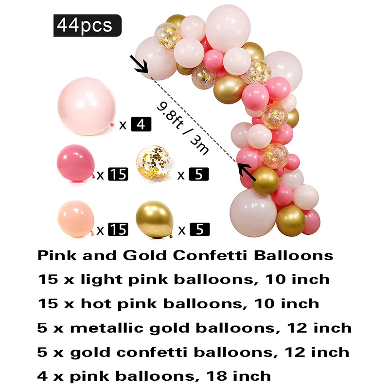 44 шт Шар АРКА гирлянда 1"-18" Розовый розовое золото воздушный шар "Конфетти" оптом для дня рождения ребенка душ Свадебная вечеринка украшения события - Цвет: Pink Gold set