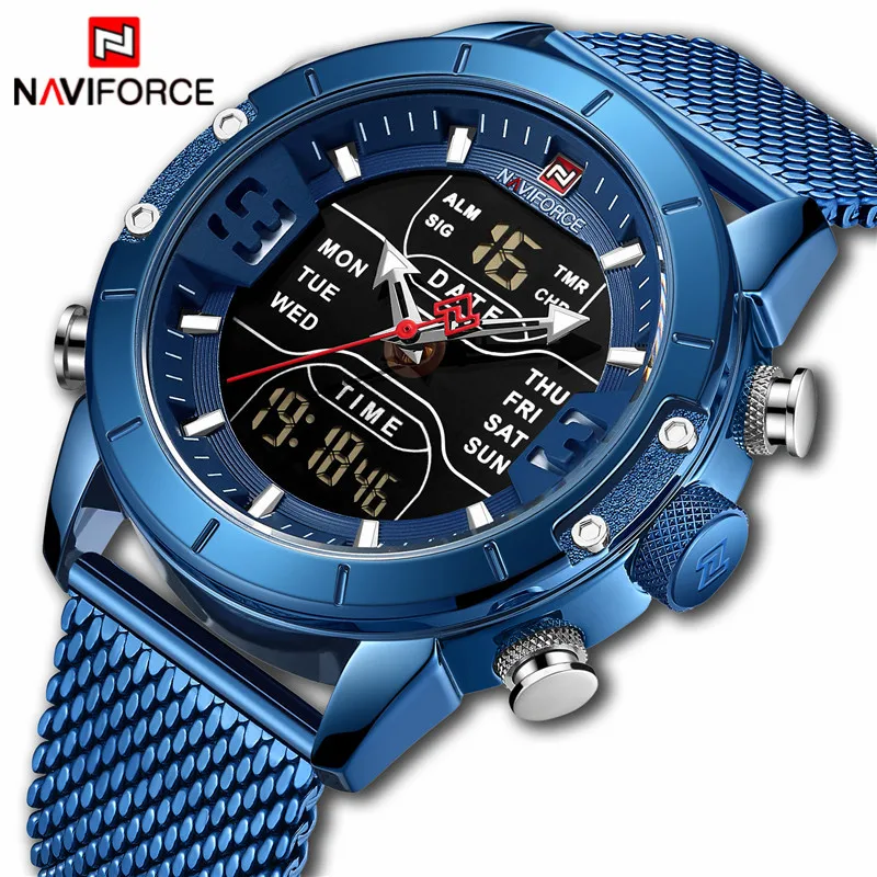 NAVIFORCE, Топ бренд, военные водонепроницаемые кварцевые часы, мужские спортивные военные часы из нержавеющей стали, мужские деловые часы