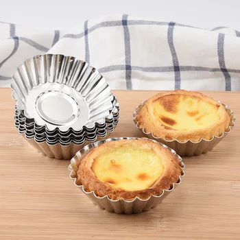 10pcs Cake Egg Tart Mold Flower Shape Nonstick Ripple Aluminum Reusable Cupcake High Quality Baking Pasty Moulds Bakery Tools