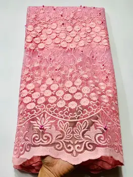 

Pink wholesale African Lace Fabric 2020 High Quality Embroidery African French Tulle Lace Fabric With Stones for Dress party