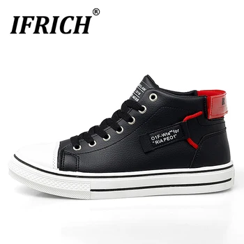 

2020 Popular Casual Sneakers Man Black Pu Leather Men Shoes Wearable Flats Footwear For Men High Top Mens Designer Sneakers
