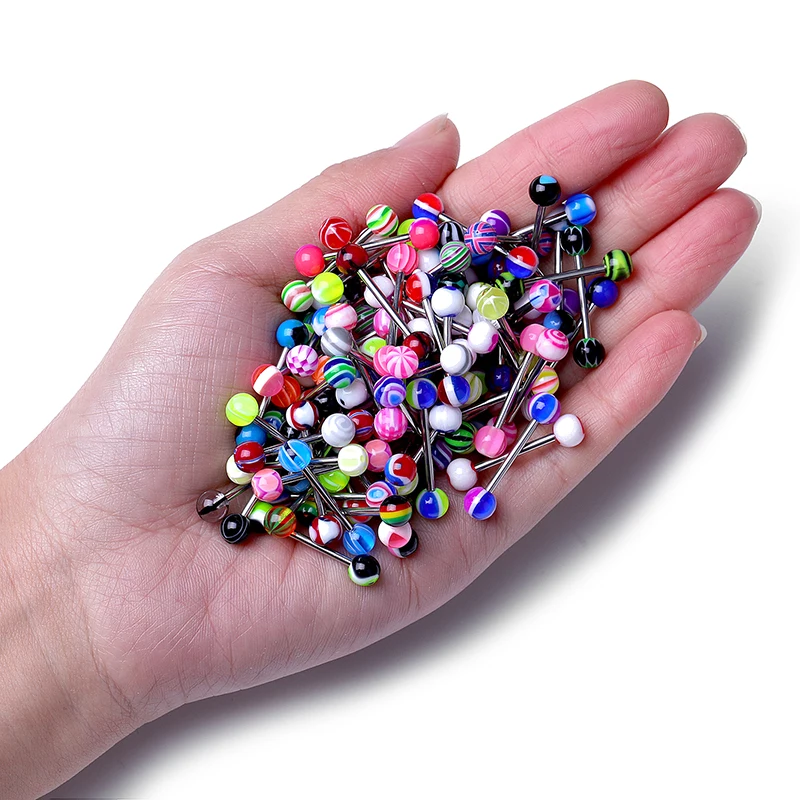 Piercing Jewelry Acrylic 16G Tongue Piercing Ring Bulk Plastic Tongue Bar Lot Nipple Piercing Barbell 10/20/30/50PCS
