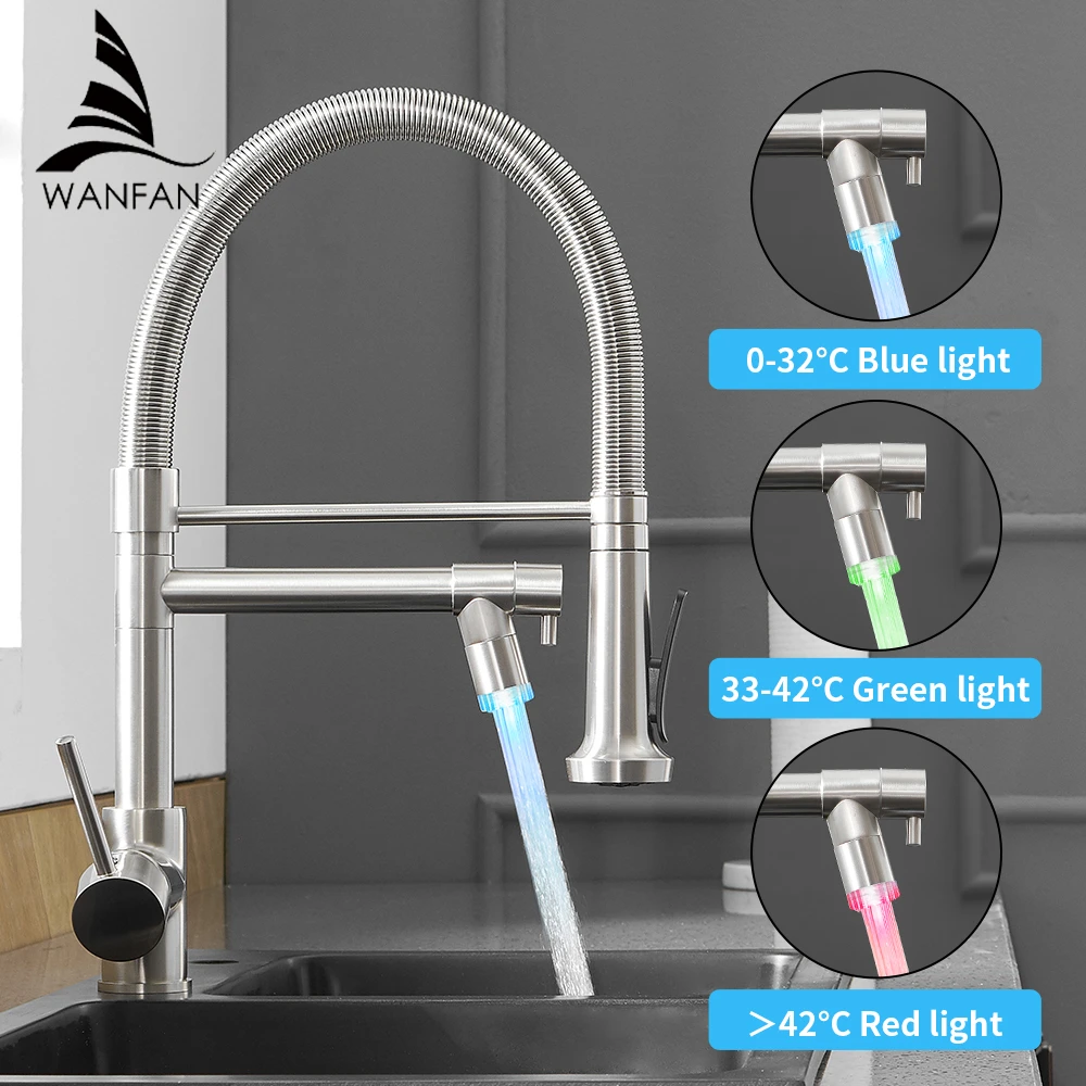 Water Taps Kitchen Faucet with LED Sprayer Single Handle Single Hole Two Spouts Water Outlet Kitchen Sink Faucets Tap 866039
