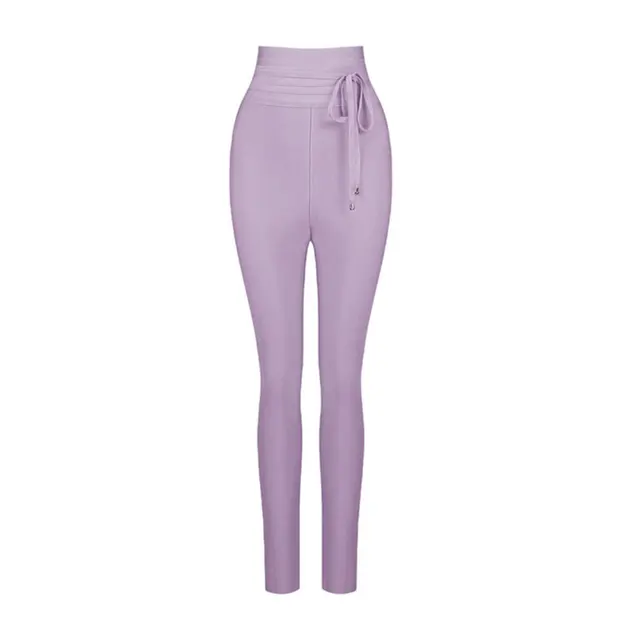 2021 Summer New Women Pants Sexy Strappy Pants Elegant High Waist Full Length Pencil Pants Celebrity Club Party Vestidos Lavender