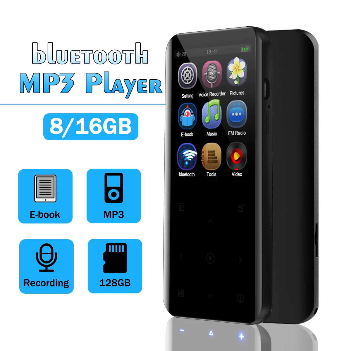 MP3-плеер bluetooth Встроенный 8/16 ГБ 2,4 экран сенсорный ключ FM радио Запись видео электронная книга поддержка OTG портативный hifi MP3-плеер