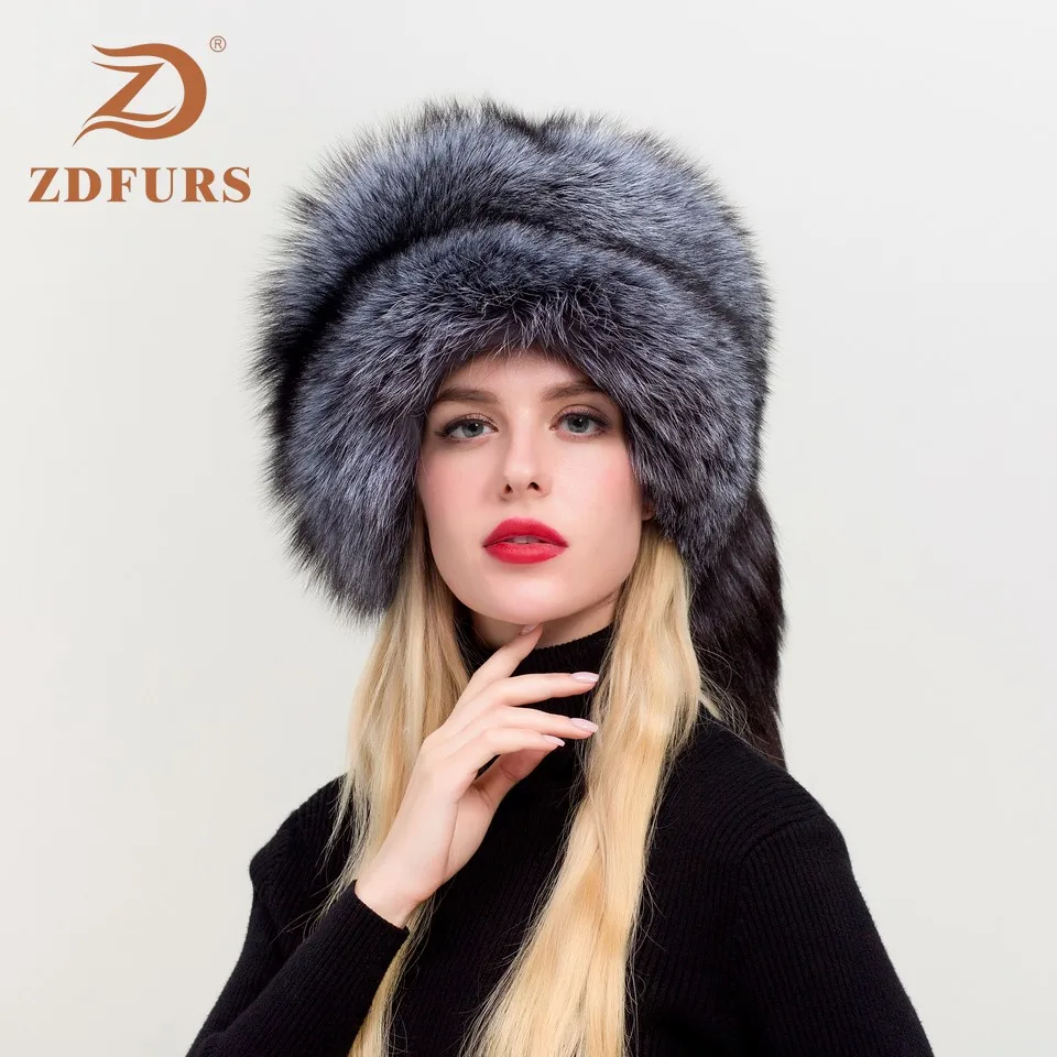 ZDFURS * Женская русская ушанка Авиатор охотничья шапка бомбер из лисьего меха шапки