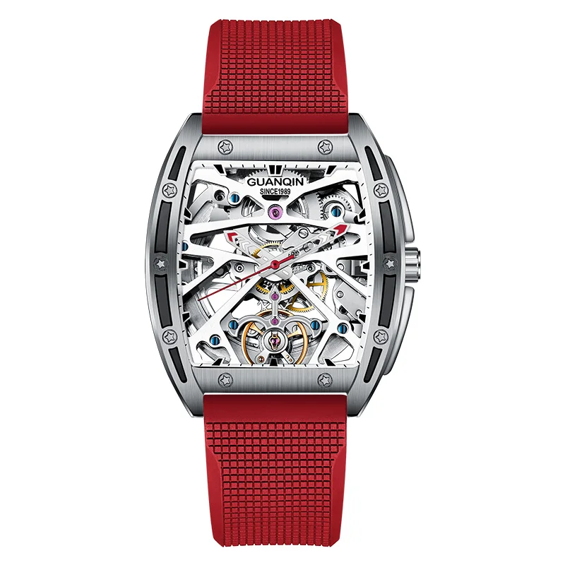 2021 New GUANQIN Tourbillon Men's Mechanical Watches Skeleton Luxury automatic watch for men Waterproof Clock man reloj hombre 