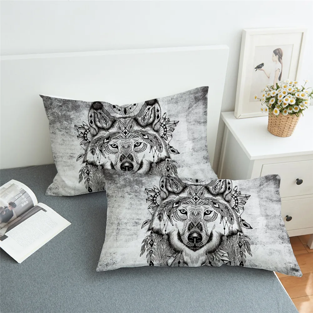 50X90CM Wolf Warrior Pillow Case Wild Animal Pillow Case Tribal Wolf Throw Cover Dreamcatcher Decorative Pillow Cover