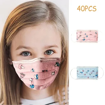 

40pc Disposable Face Mask Children's Printed Disposable Masks Solid Breathable Mascarillas Cotton Disposable Christmas halloween