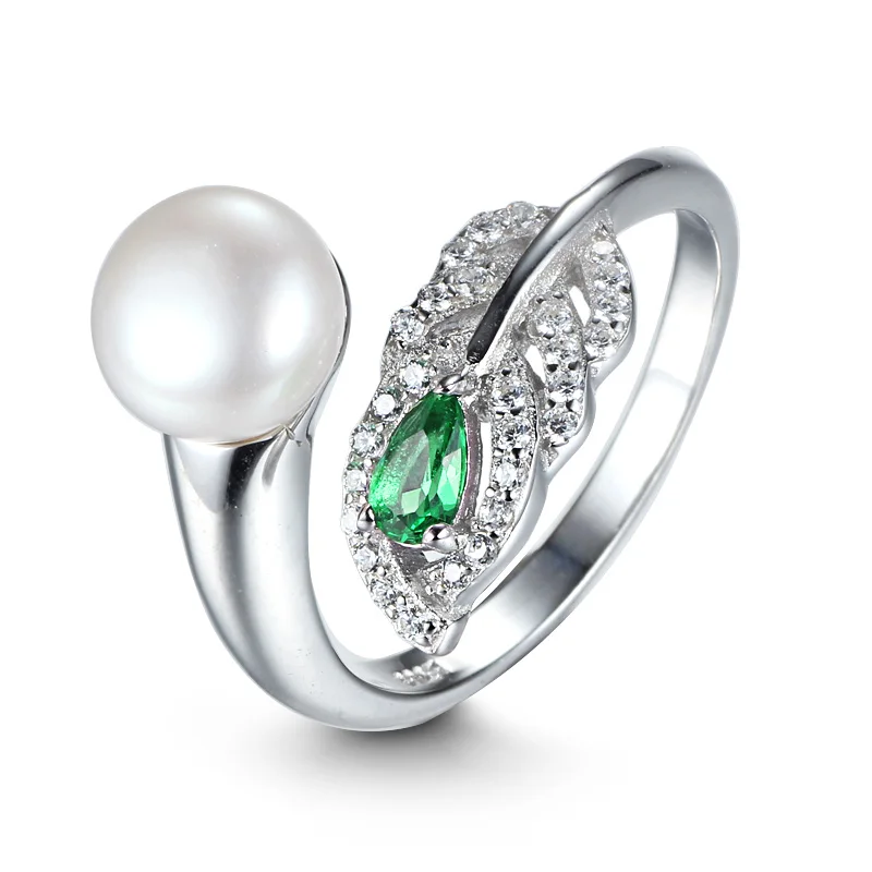 

925 sterling silver jewelry Quality natural pearl ring Female jewelry Gift Fashion Green Crystal Party Ring Best price