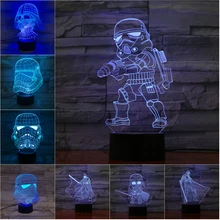 Звездные войны мультфильм 3D лампа ночник многоцветный детский светильник Настольная Рождественский подарок светодиодный USB сенсорный вариант или акриловая пластина