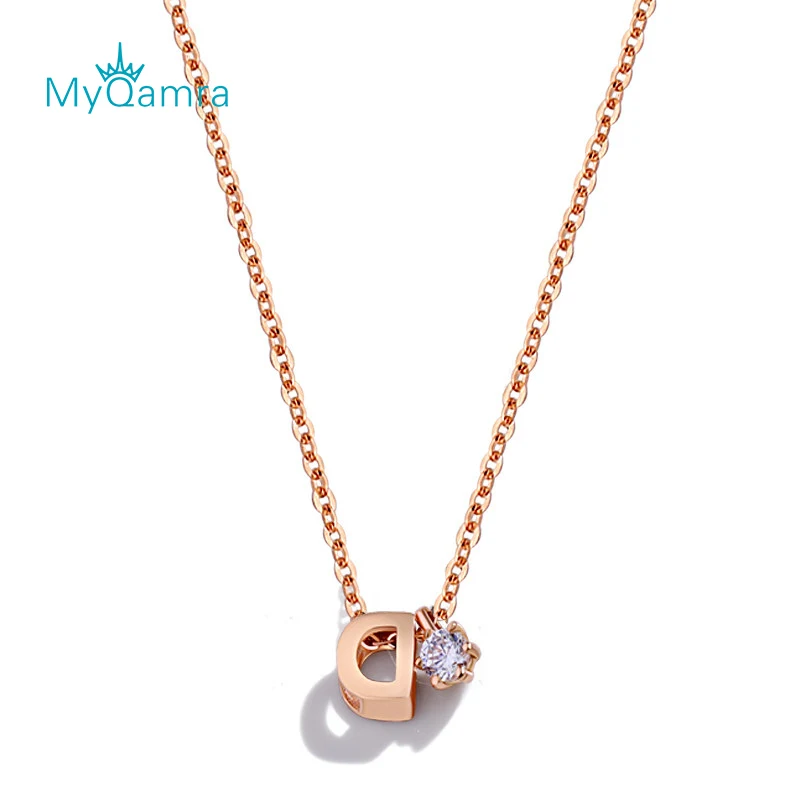 

MYQAMRA 18k Rose Gold Letter D Necklace Pendant Female Clavicle Chain AU750 Valentine's Day Gifts Gift Jewelry