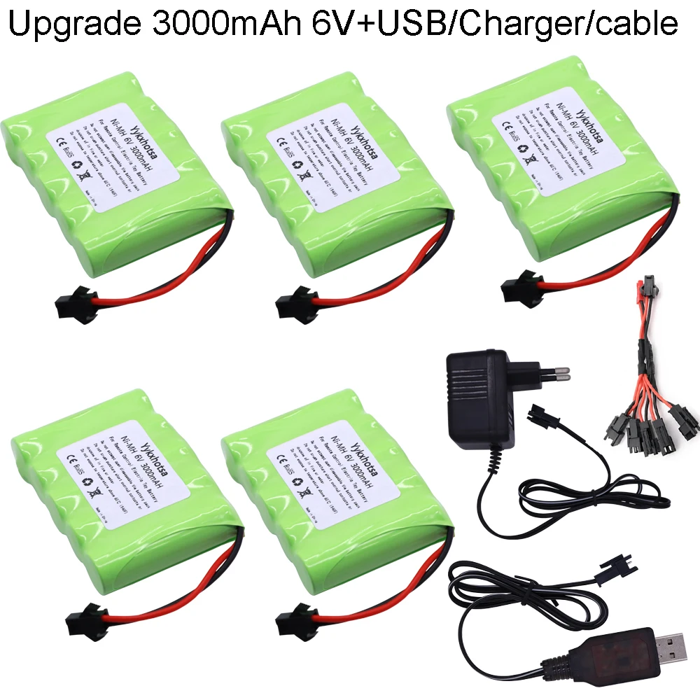 6v 3000mAh Ni-MH аккумулятор и зарядное устройство/USB/кабель для радиоуправляемых игрушечных автомобилей лодки роботы танки пистолет AA обновление 3000mah 6v аккумулятор SM Plug
