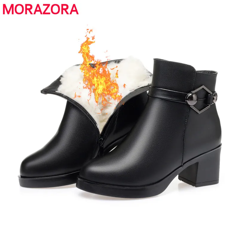 Женские ботильоны из натуральной кожи MORAZORA Черные на высоком каблуке молнии с