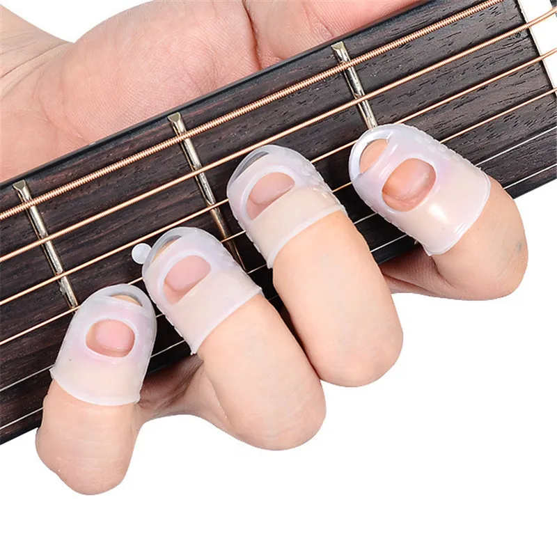 4 шт гитарный протектор для пальцев Силиконовый гитарный шнур защита для пальцев пресс-аксессуары для гитары укулеле - Цвет: Transparent S