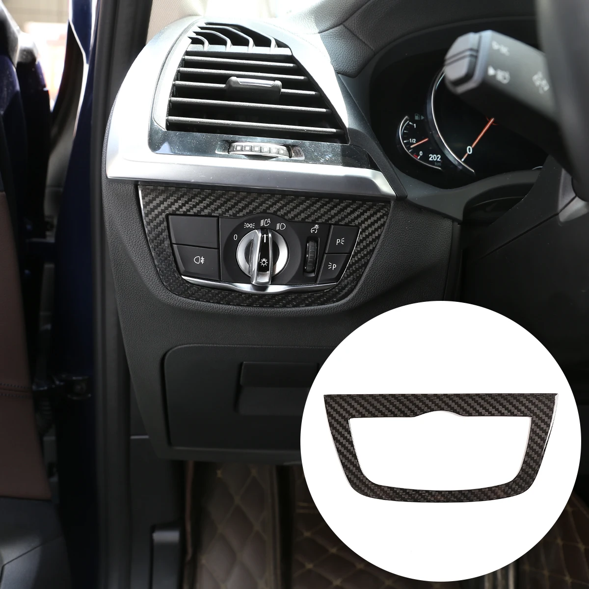 

Car Center Console Trim For BMW X3 X4 G01 G02 2018-2021 Real Carbon Fiber Accessories Headlight Switch Frame Car Decoration