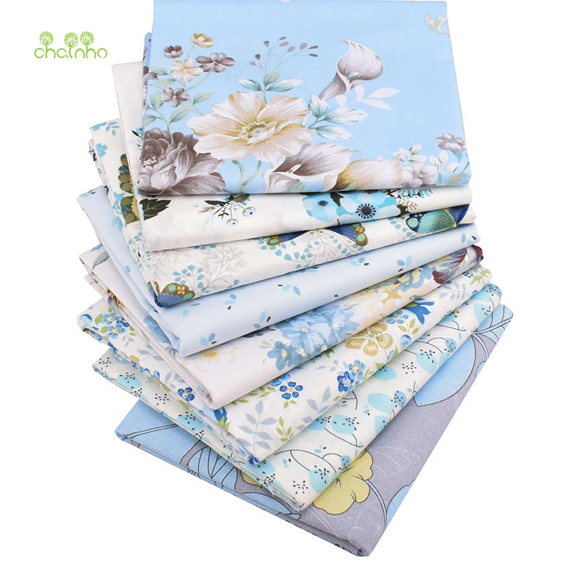 Chainho,Printed Twill Weave Cotton Fabric,DIY Sewing Quilting Material,Home Textiles Patchwork Cloths,Floral Series,20x25cm