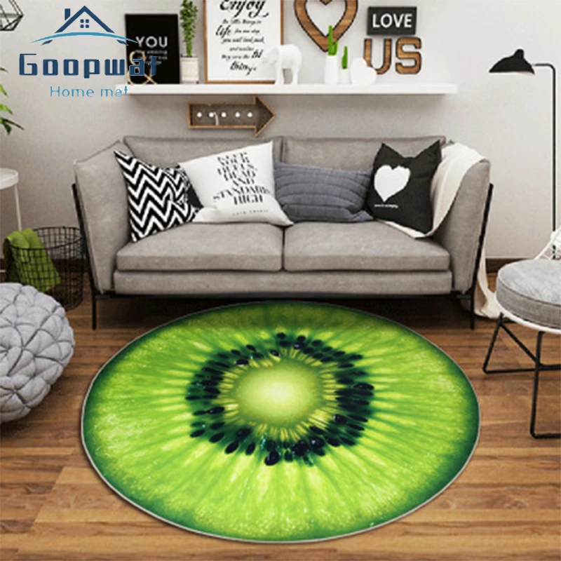 

Cartoon 3D Round Fruit Pattern Rug Floor Mat Fun Bathroom Non-slip Water-absorbing Floor Mat Home Living Room Bedroom Door Mat