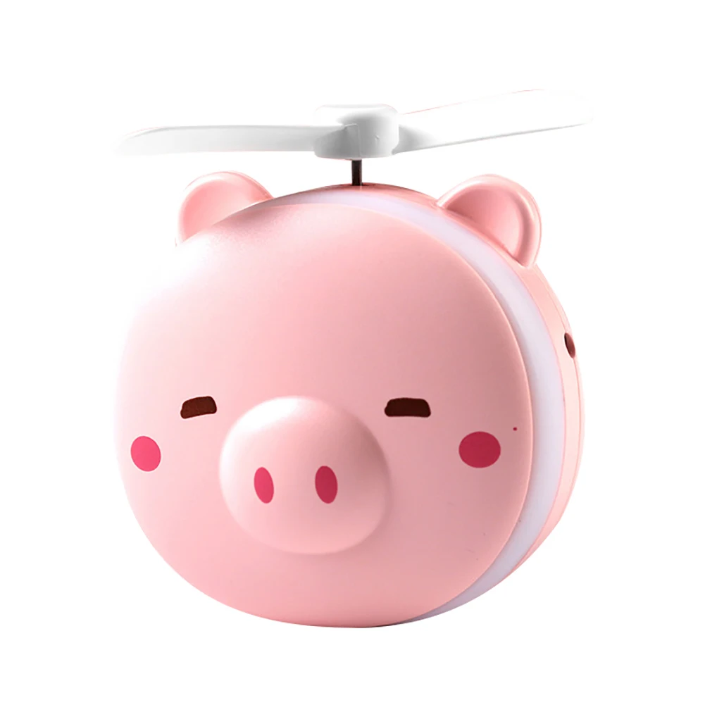 Mini Portable Cartoon Pig USB Rechargeable LED Fill Light Makeup Mirror Fan Mini Size USB Rechargeable Handheld