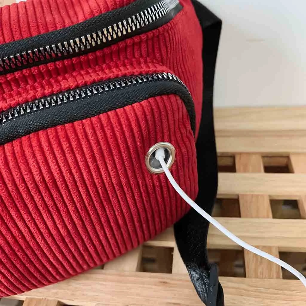 Aelicy Waterproof Waist Bag Men Female Corduroy Functional Money Phone Belt Belt Bag With 2 Zipper Bags Large Capacity 1024