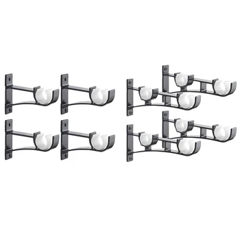

8 Pack Single Curtain Rod Brackets for Drapery Rod Heavy Duty Curtain Rod Holders Black - 4 Pack 18.6cm & 4 Pack 11X8cm